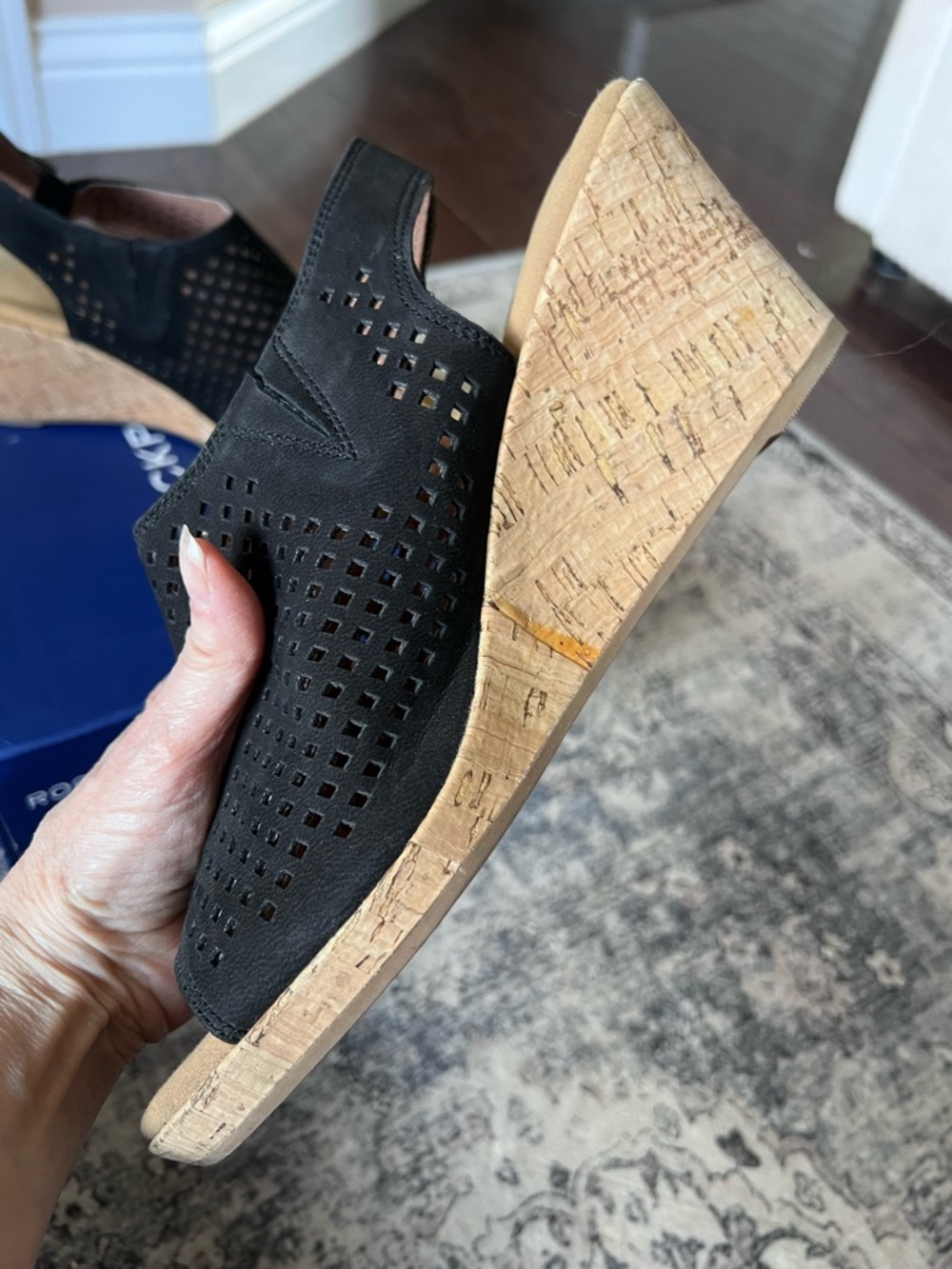 Rockport Black Briah Perforated Slingback Cork Wedge Sandal - Picture 5 of 16